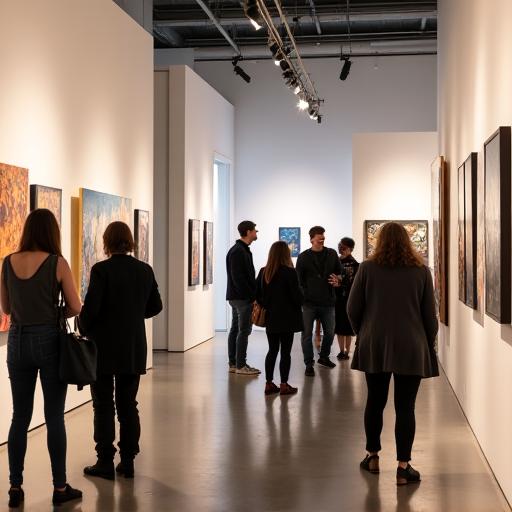 Visitantes en una exposición de arte en la galería del atelier.